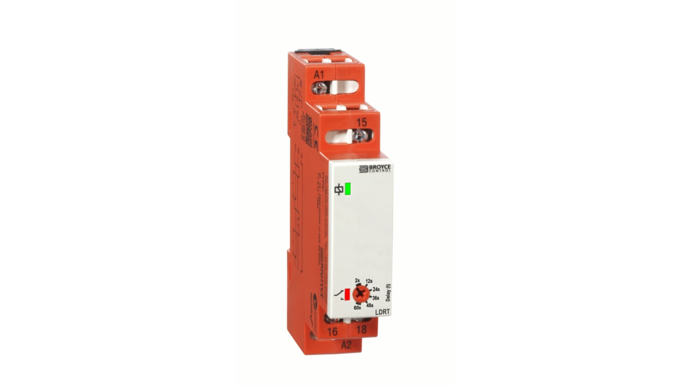 Broyce Control DIN Rail Mount Time Delay Relay, 115V ac, 1-Contact, 2 → 60s, 1-Function, SPDT