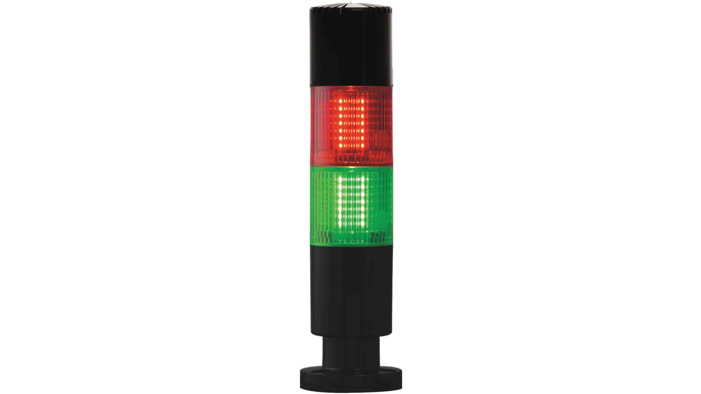 Columna de señalización RS PRO, LED, con 2 elementos Rojo/Verde, 72dB @ 1 m, 24 V