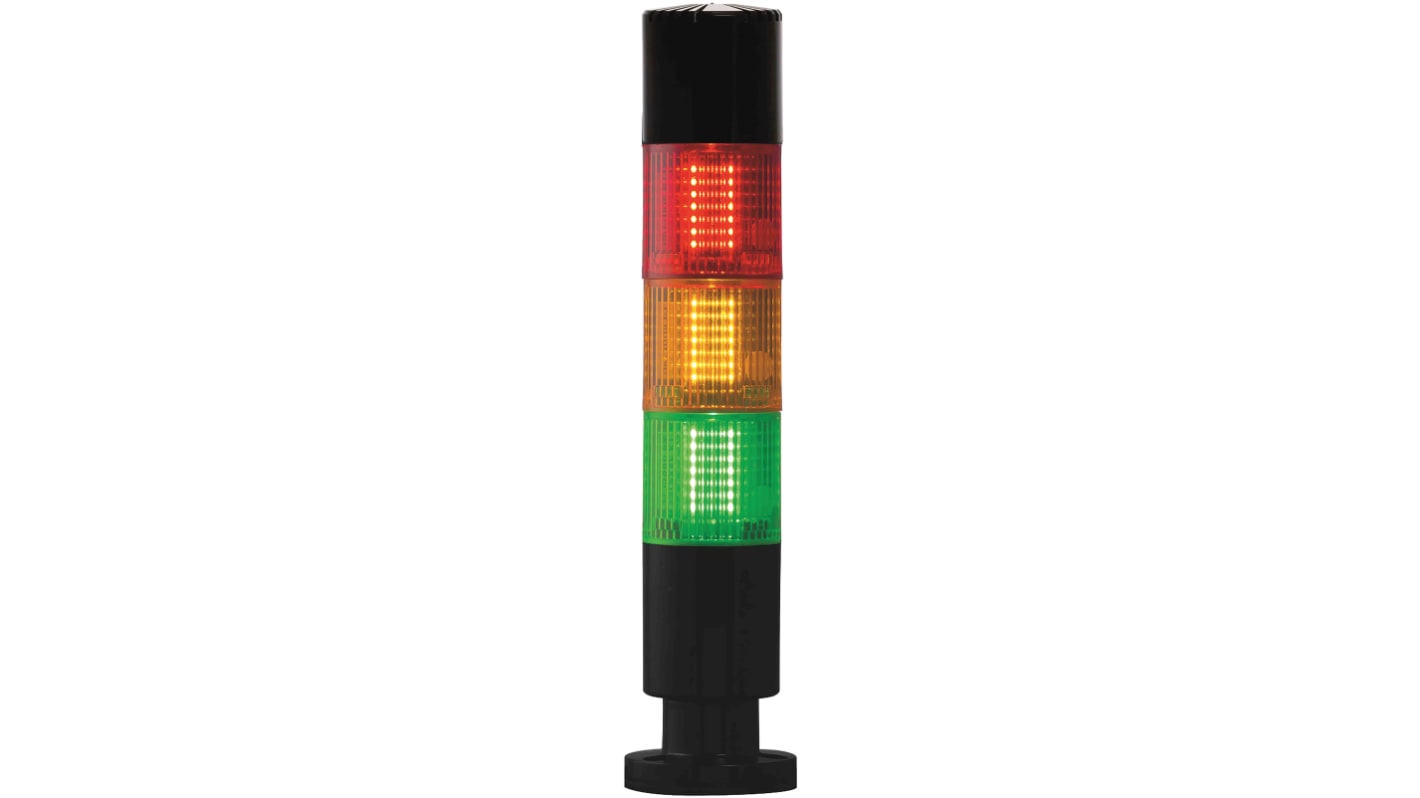 Torretta di segnalazione RS PRO, 24 V, LED, 3 elementi, lenti Rosso/Verde/Ambra, con Cicalino