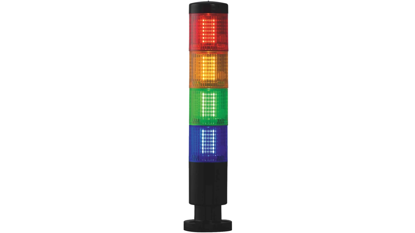 Columna de señalización RS PRO, LED, con 4 elementos Rojo/Verde/Ámbar/Azul, 24 V