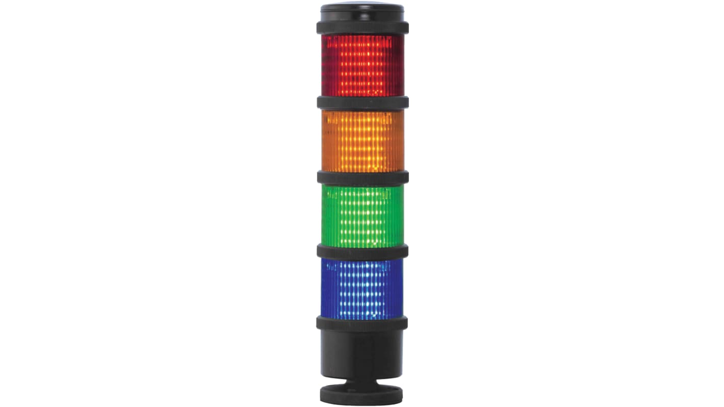 Columna de señalización RS PRO, LED, con 4 elementos Rojo/Verde/Ámbar/Azul, 240 V