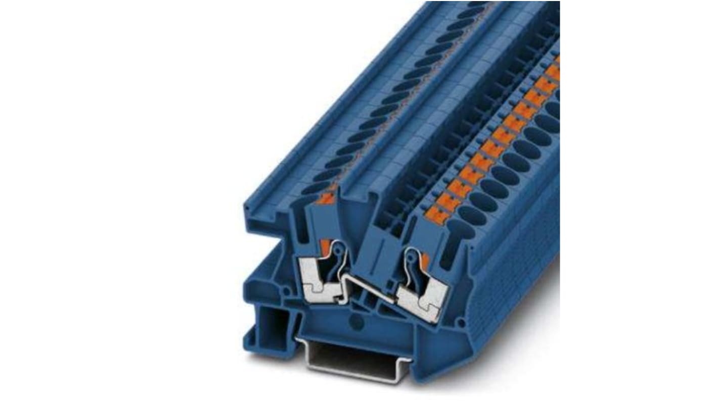 Phoenix Contact PTI Series PTI 6 BU Non-Fused Terminal Block, 2-Way, 51A, 20 → 8 AWG Wire, Push In Termination