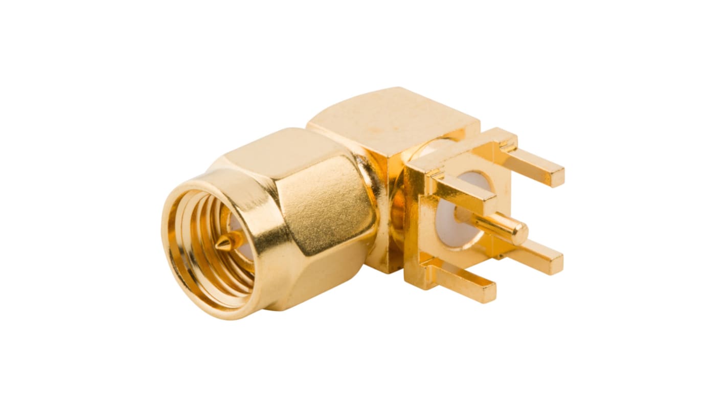 Conector coaxial Amphenol RF 901-9894-RFX, Macho, Ángulo de 90° , Impedancia 50Ω, Montaje en PCB, Terminación de