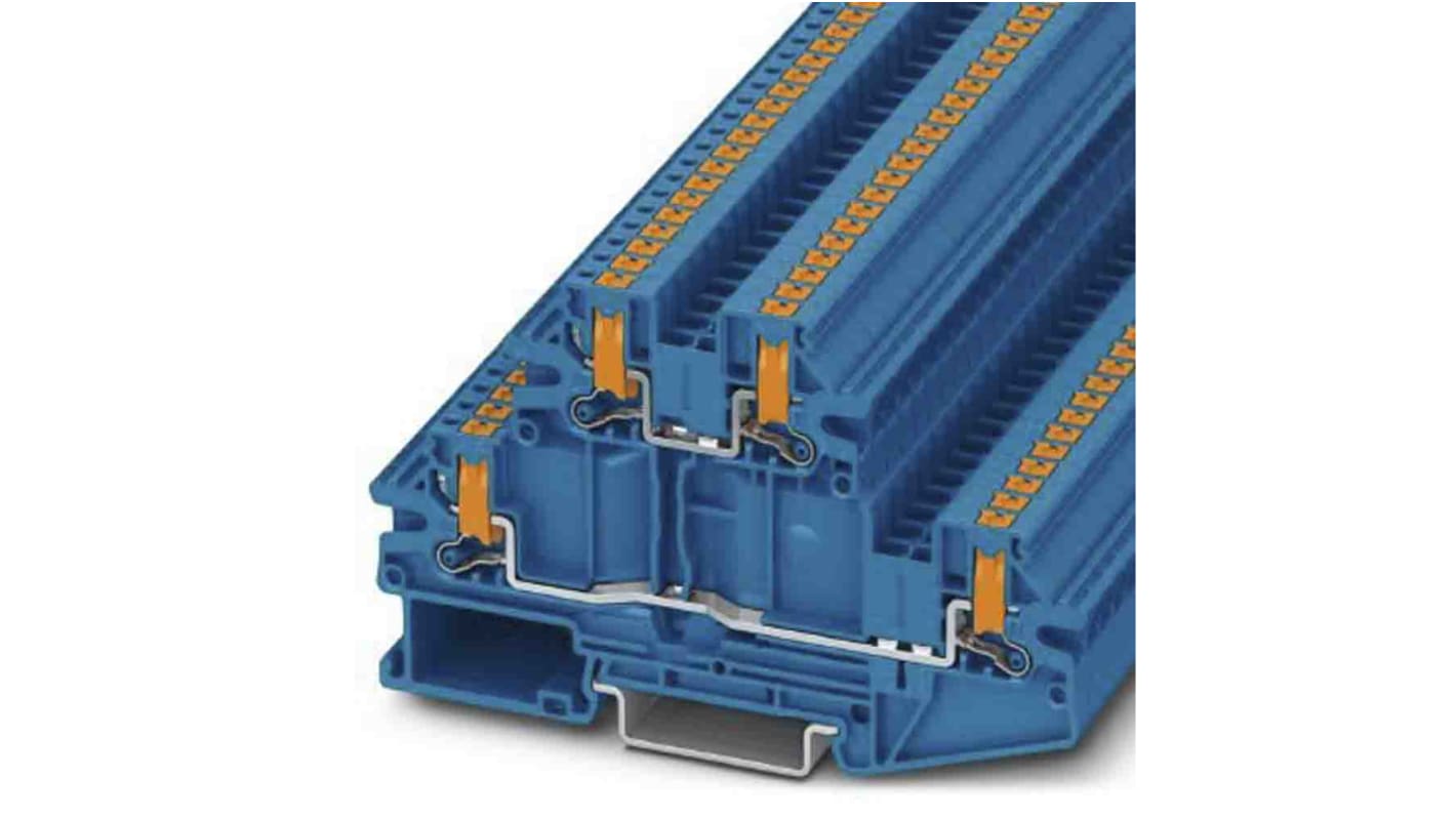 Phoenix Contact PTV Series Blue Double Level Terminal Block, Push In Termination