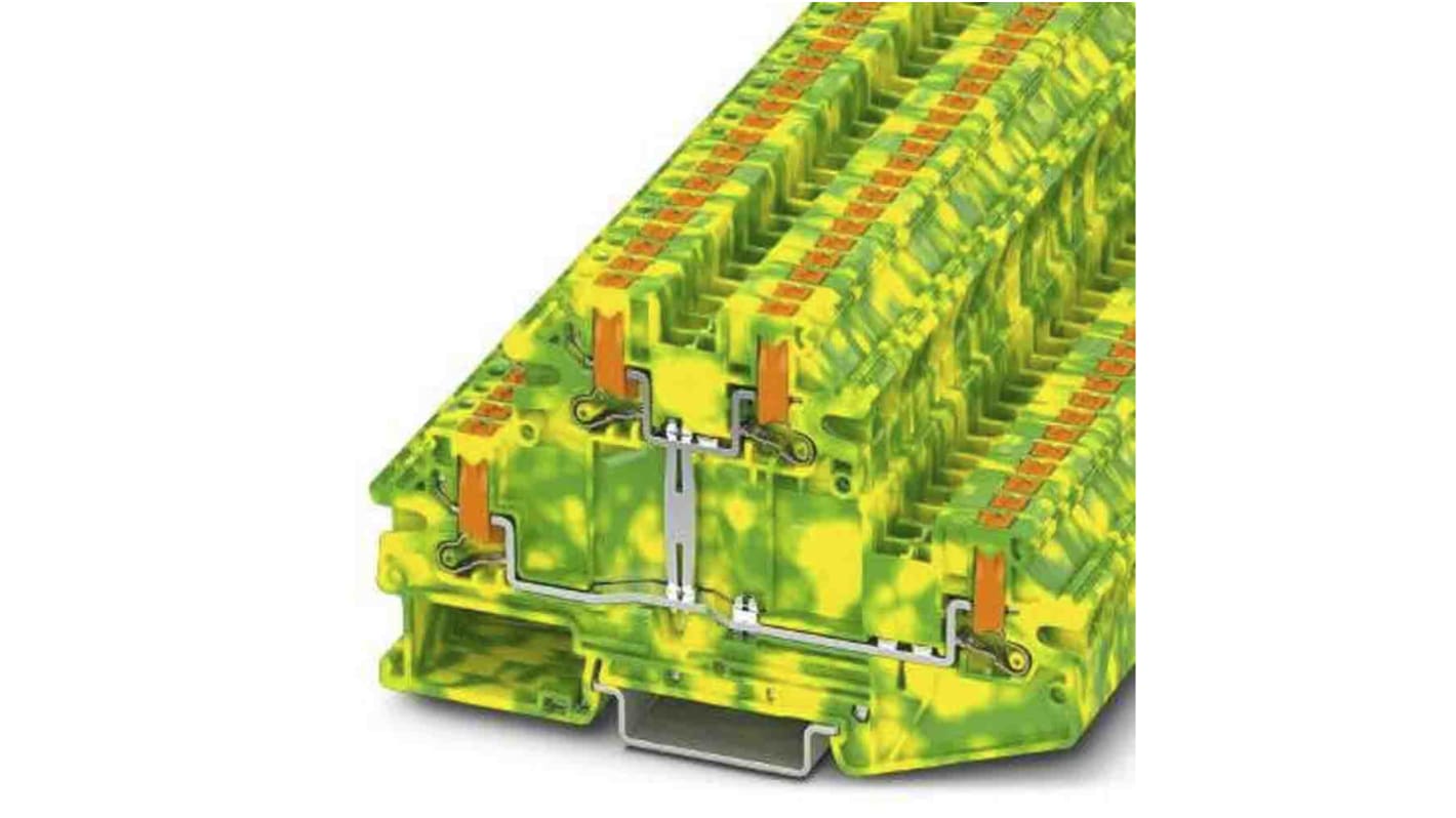 1079076 Phoenix Contact PTV Series Green/Yellow Double Level Terminal Block, Push In