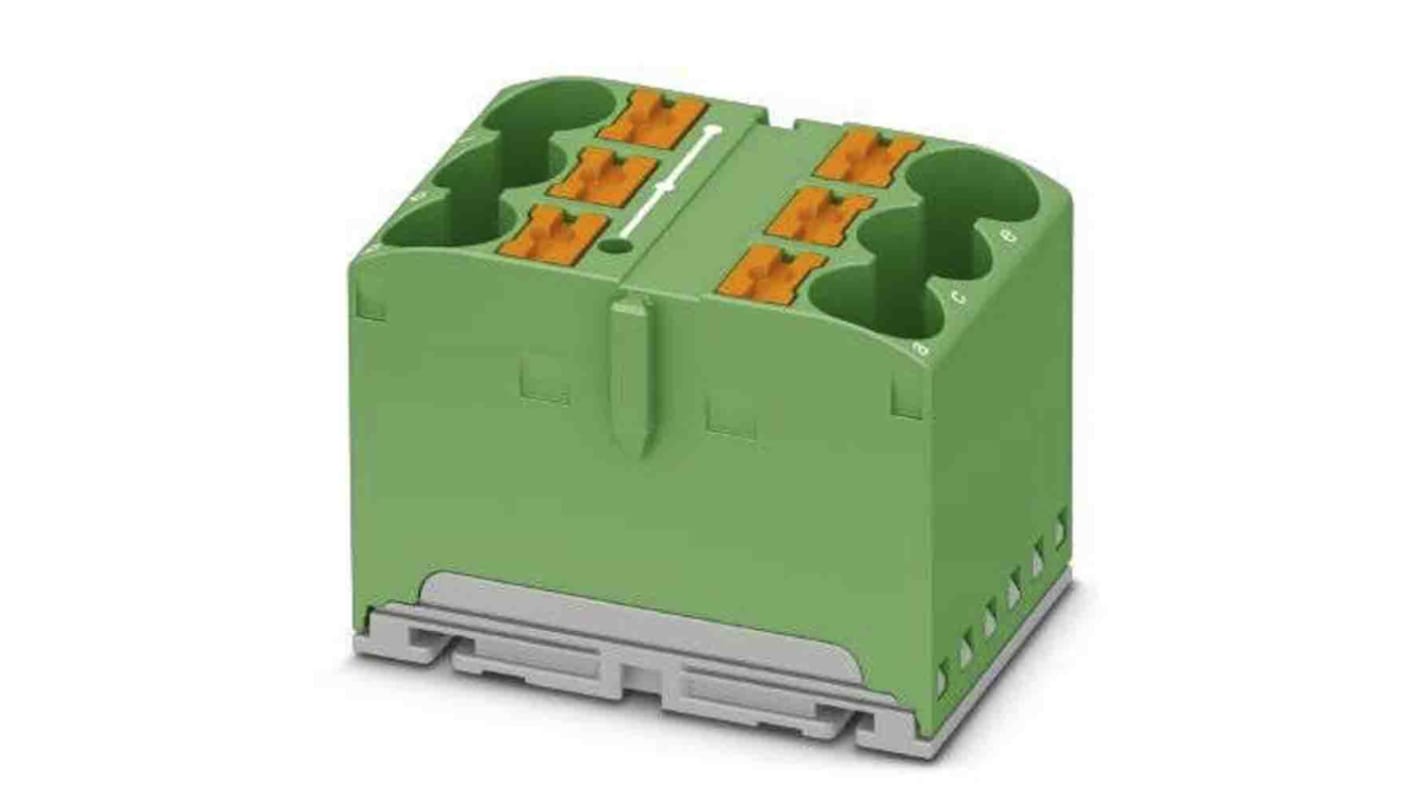 Phoenix Contact Distribution Block, 6 Way, 57A, 450 V, Green