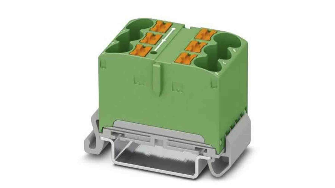 1082483 Phoenix Contact Distribution Block, 6 Way, 90A, 800 V, Green RS