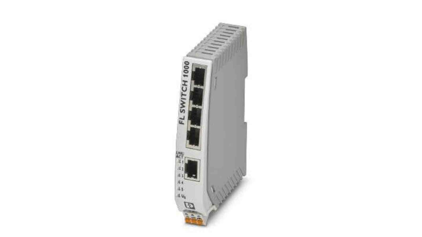 Phoenix Contact FL SWITCH 1000 Series DIN Rail Mount Ethernet Switch, 5 RJ45 Ports, 10/100/1000Mbit/s Transmission, 24V