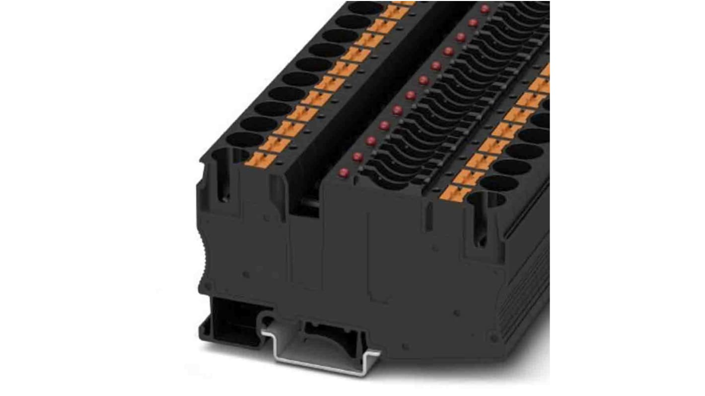 Phoenix Contact PT 10 Series Black Fused DIN Rail Terminal, Push In Termination, Fused