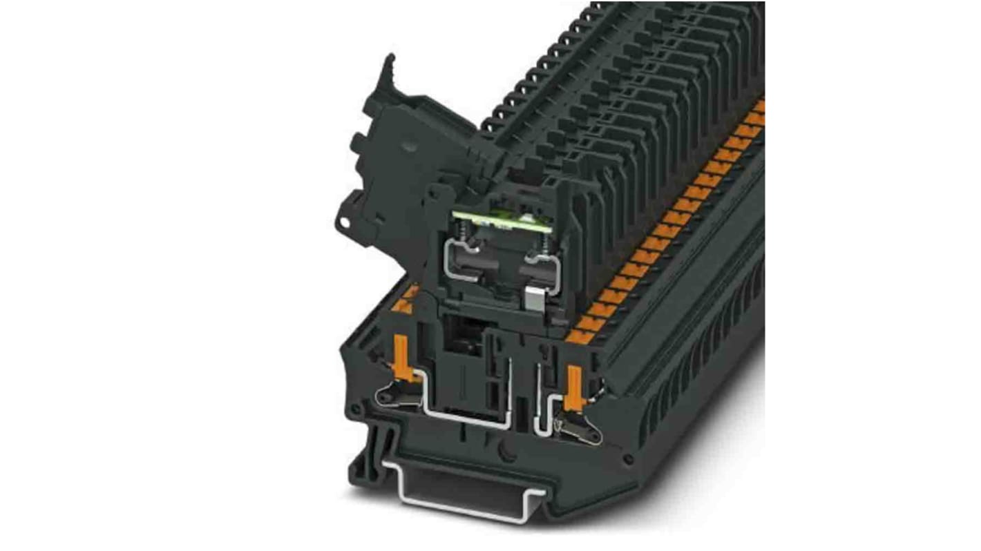 Phoenix Contact PTV Series Black Fused DIN Rail Terminal, Push In Termination, Fused