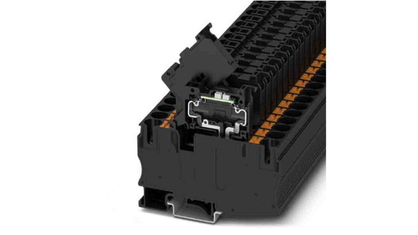 Phoenix Contact PT 10 Series Black Fused DIN Rail Terminal, Push In Termination, Fused