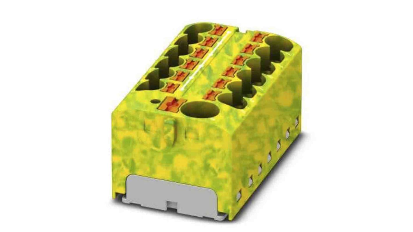 Phoenix Contact Distribution Block, 13 Way, 32A, 450 V, Green/Yellow