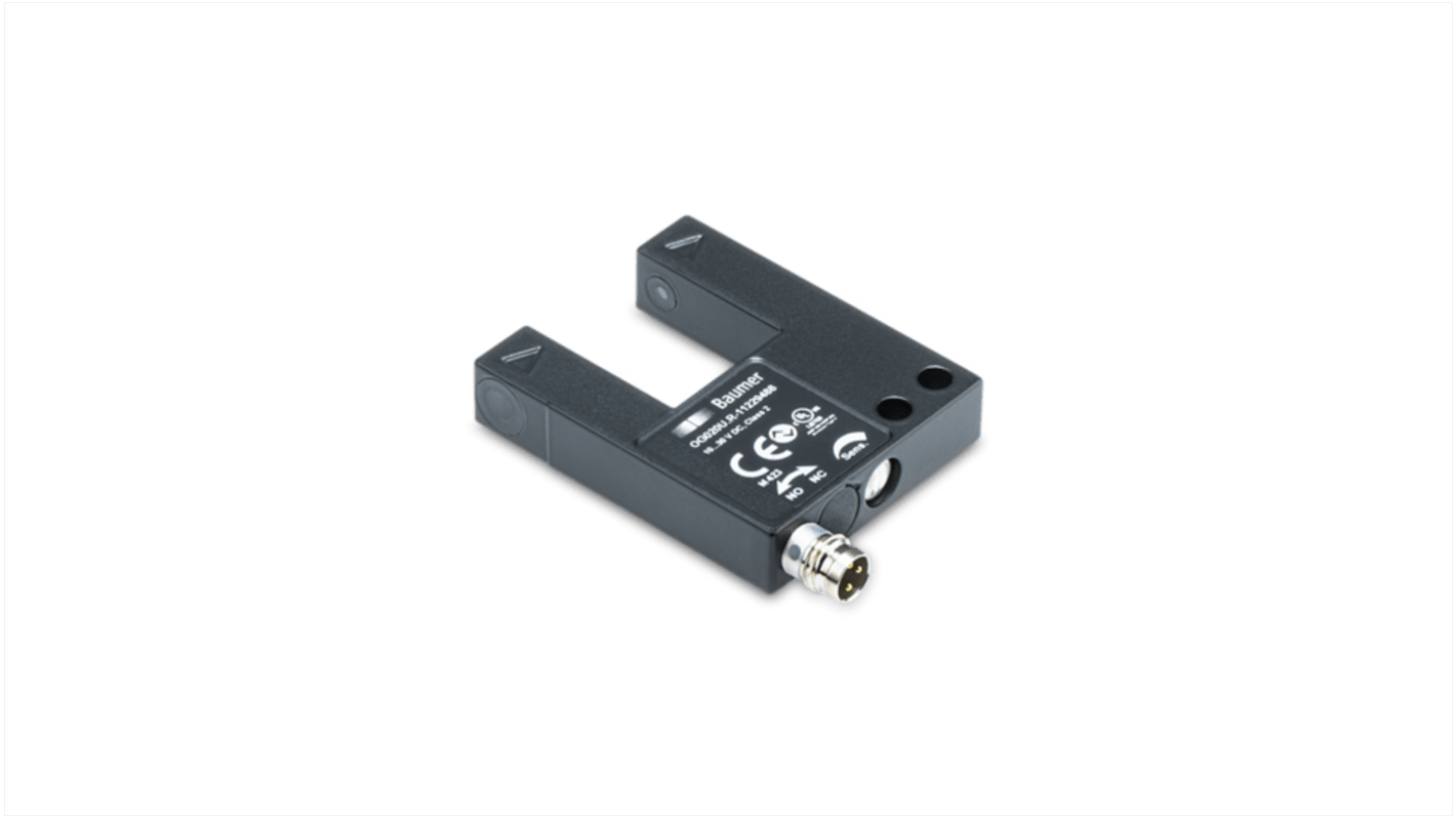 Fotocélula de horquilla Baumer Sensor de horquilla, alcance 20 mm, salida EMPUJE/TIRE, Conector de M8 3 clavijas, IP67