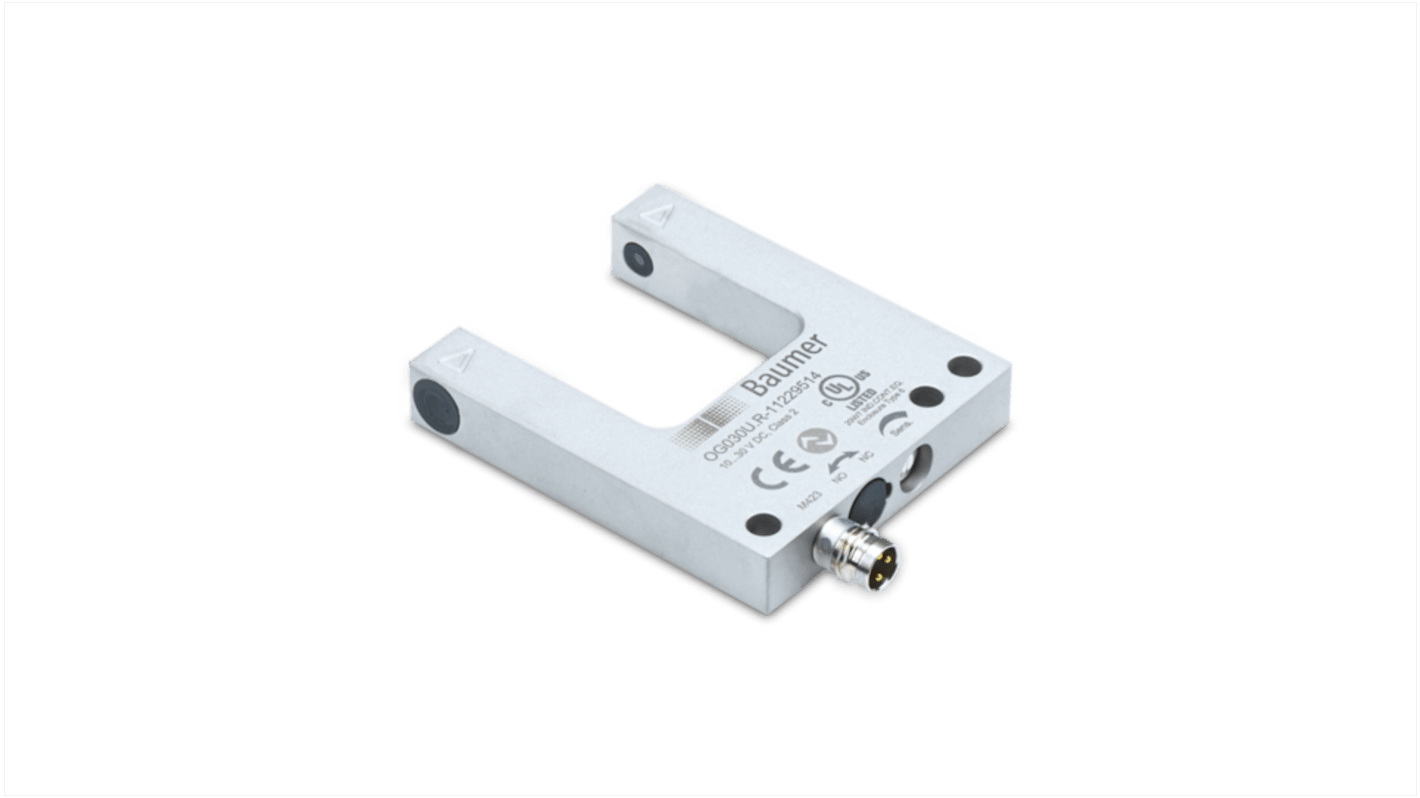 Fotocélula de horquilla Baumer Sensor de horquilla, alcance 30 mm, salida EMPUJE/TIRE, Conector de M8 3 clavijas, IP67