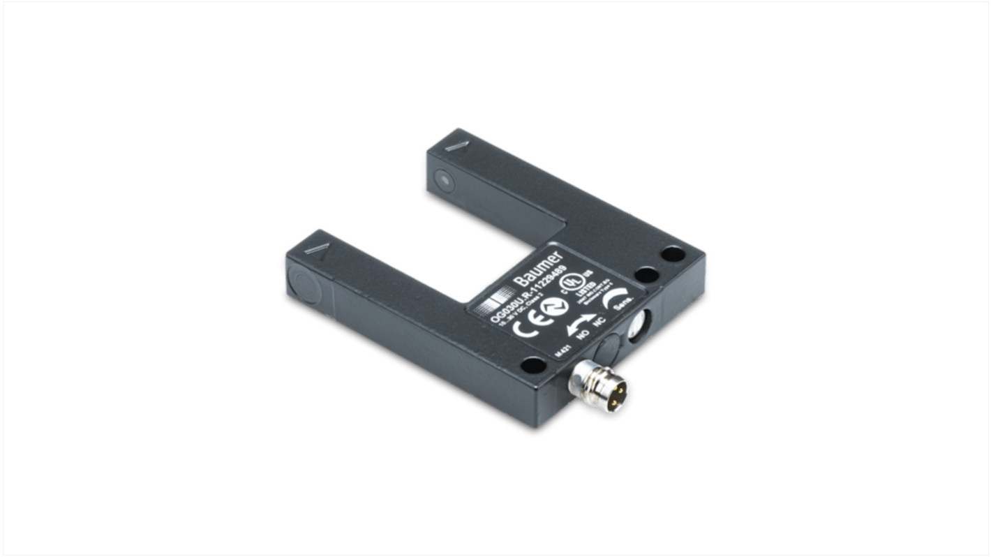 Fotocélula de horquilla Baumer Sensor de horquilla, alcance 30 mm, salida EMPUJE/TIRE, Conector de M8 3 clavijas, IP67