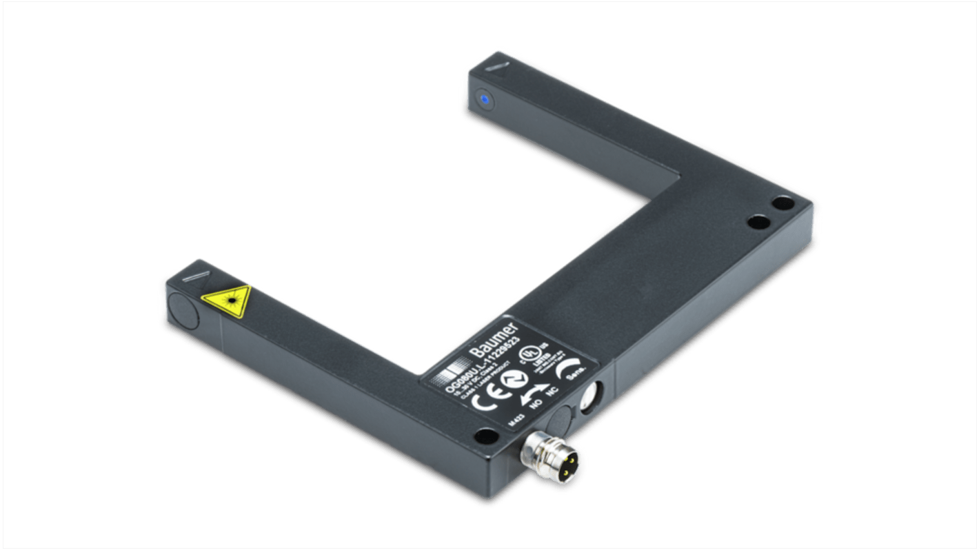Fotocélula de horquilla Baumer Sensor de horquilla, alcance 80 mm, salida EMPUJE/TIRE, Conector de M8 3 clavijas, IP67