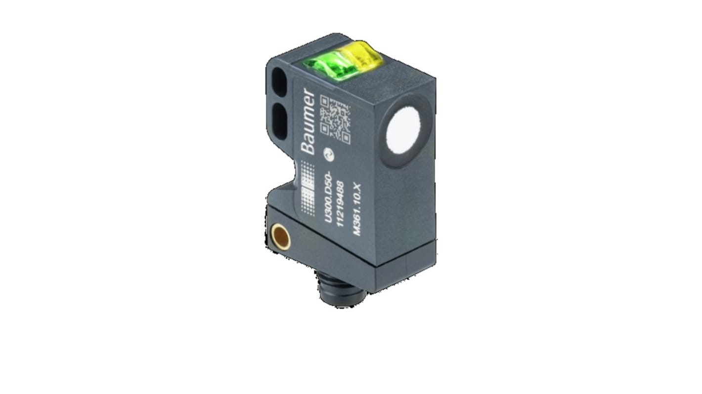 Sensor de distancia rectangular Baumer, Sistema Difuso, alcance 15 mm → 500 mm, salida EMPUJE/TIRE, Conector de