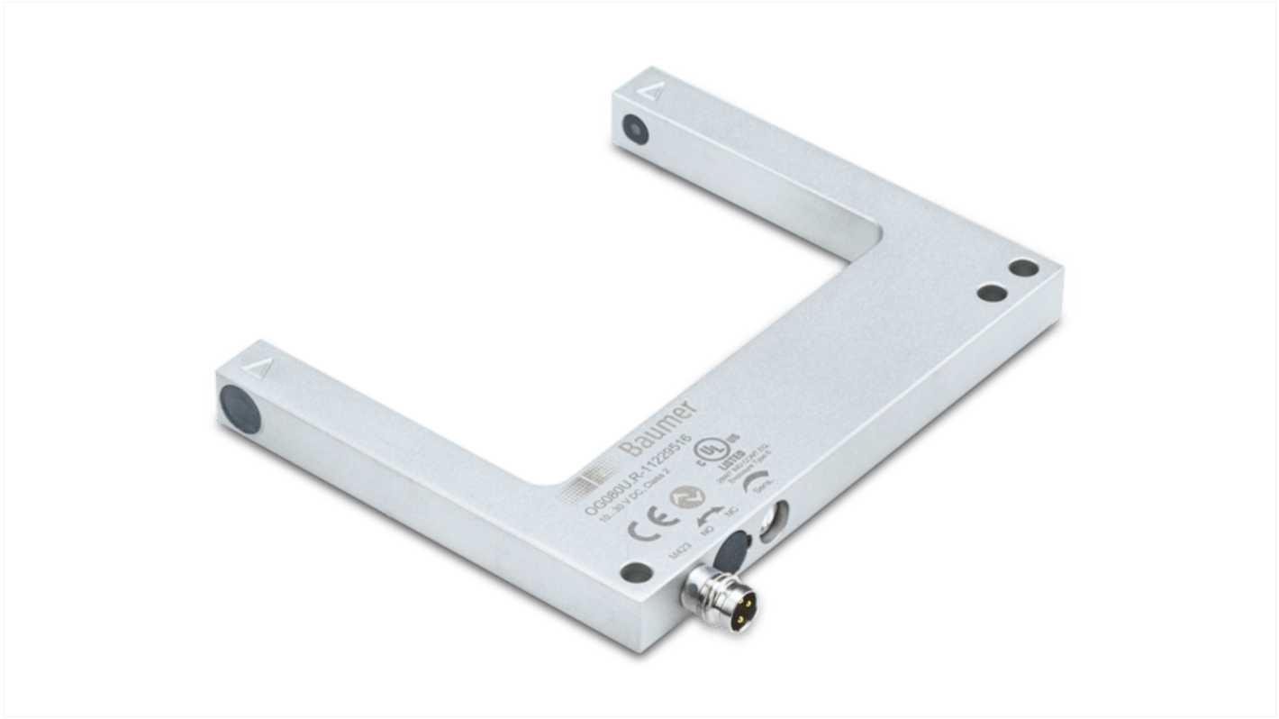 Fotocélula de horquilla Baumer Sensor de horquilla, alcance 80 mm, salida EMPUJE/TIRE, Conector de M8 3 clavijas, IP67