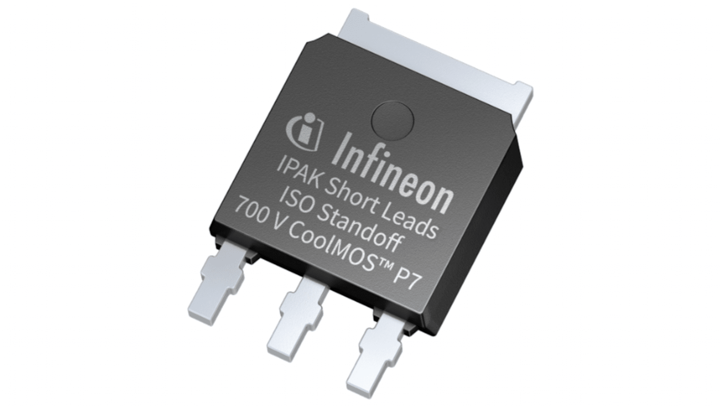Transistor MOSFET & Diodo Infineon IPSA70R1K2P7SAKMA1, VDSS 700 V, ID 9,4 A, IPAK (TO-251) de 3 pines