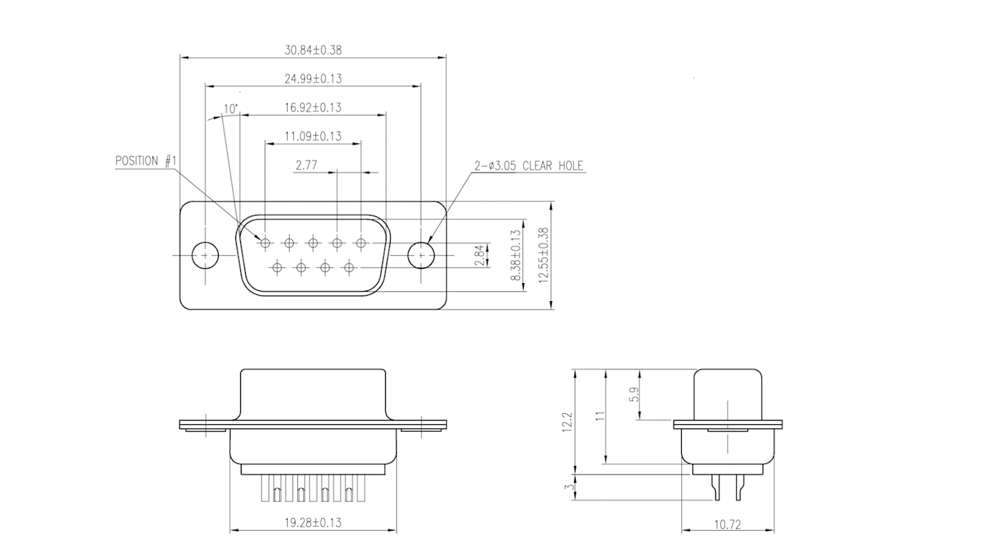 Amphenol ICC D-subコネクタ, 9極, オス, G17S0910110EU