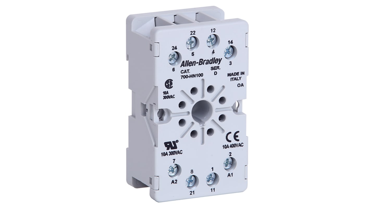 Rockwell Automation 700-HN 8 Pin 300V DIN Rail, Panel Mount Relay Socket, for use with 700-HTA1A, 700-HTA3A Relay