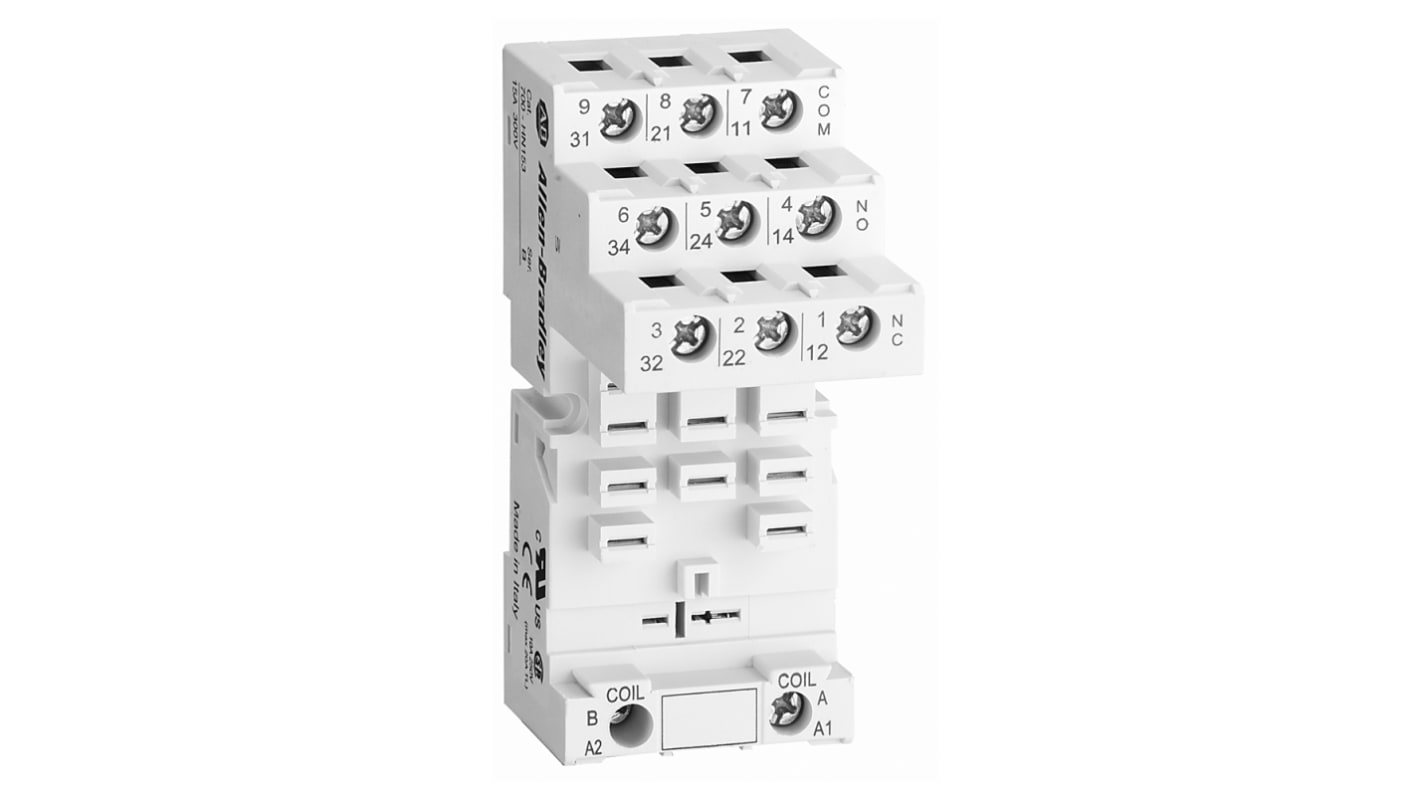 Zócalo de relé Rockwell Automation 700-HN para Relé 700-HB de 11 contactos, Carril DIN, montaje en panel