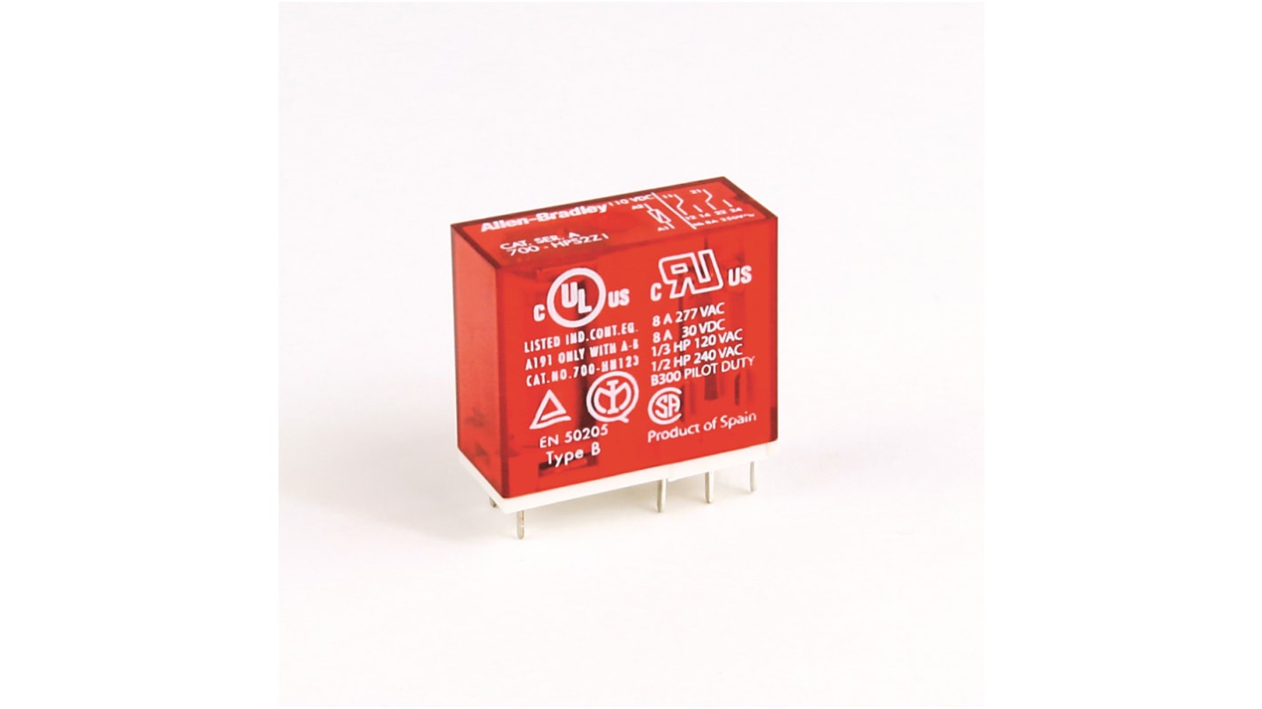 Relé de potencia Rockwell Automation 700-HPS de 2 polos, DPDT, bobina 125V dc, 8A, Montaje en PCB