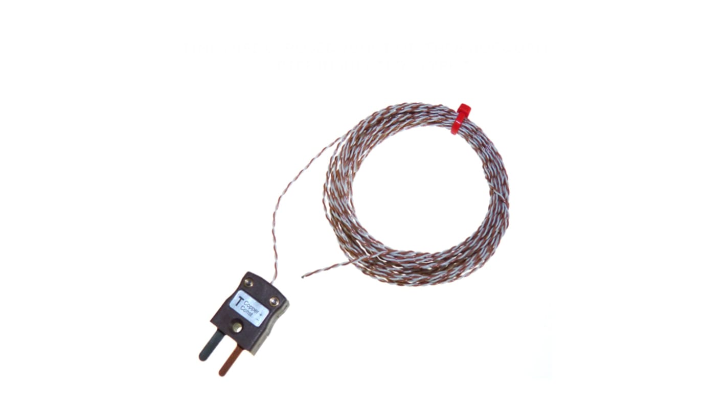 Thermocouple à jonction exposée RS PRO type T Ø 1/0.2mm, L 3m, +260°C max à Fiche mâle miniature