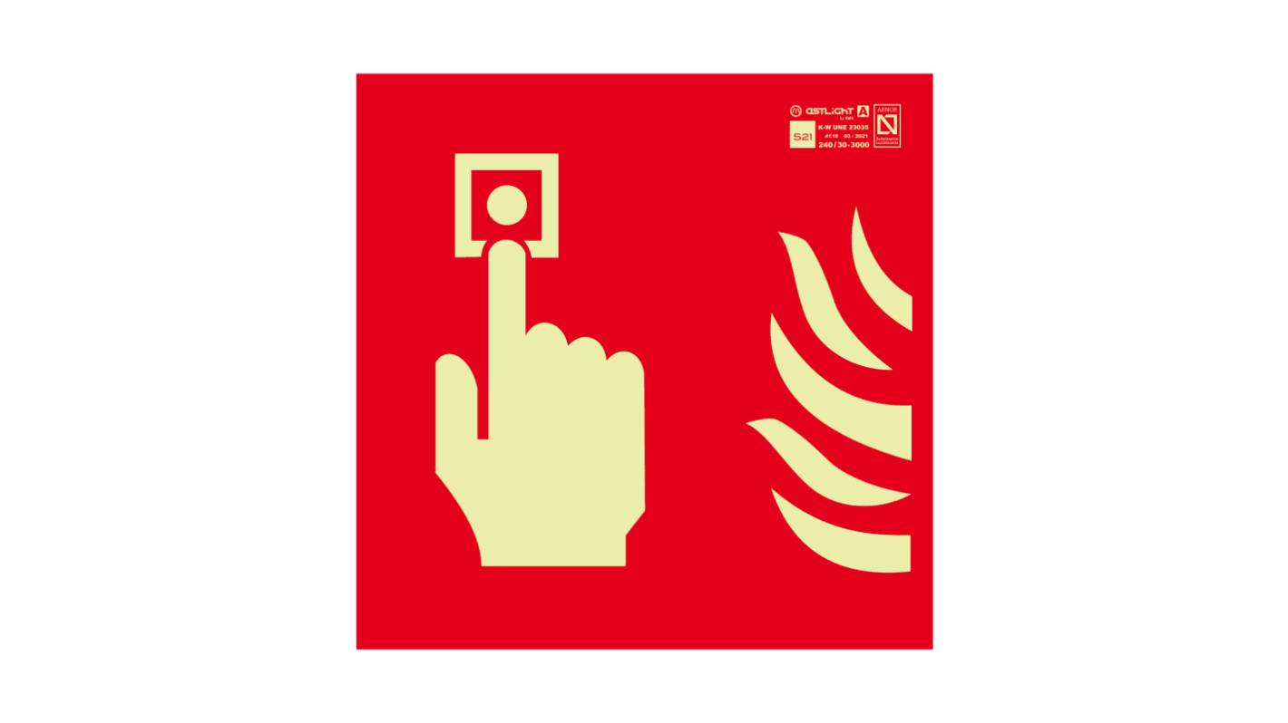 Señal de protección contra incendios, con pictograma: Alarma de incendio, texto en Español, 210mm x 210 mm