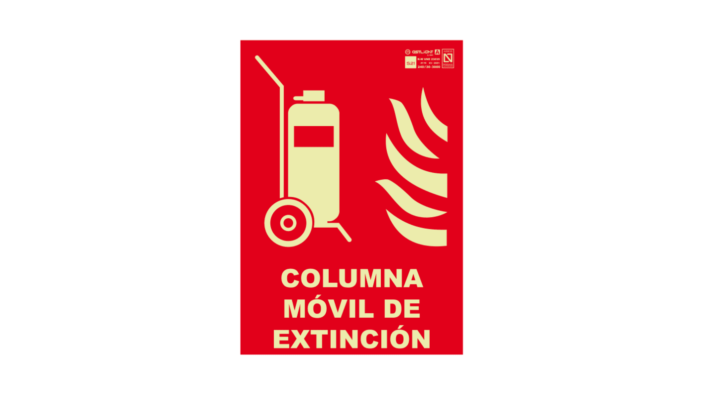 Señal de protección contra incendios, con pictograma: Extintor contra Incendios, texto en Español : COLUMNA MÓVIL DE