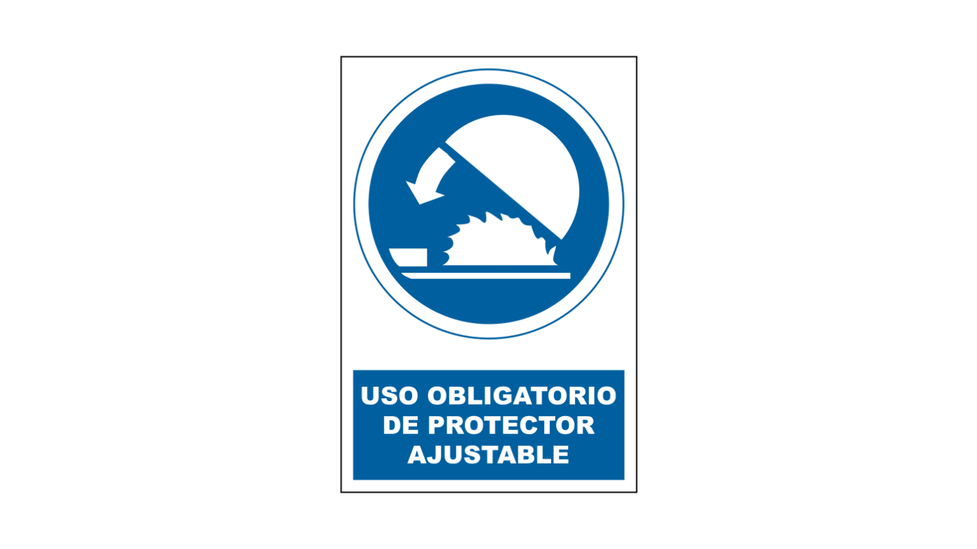Señal de obligación con pictograma: Protección de máquinas, texto en Español, autoadhesivo, 170mm x 250 mm