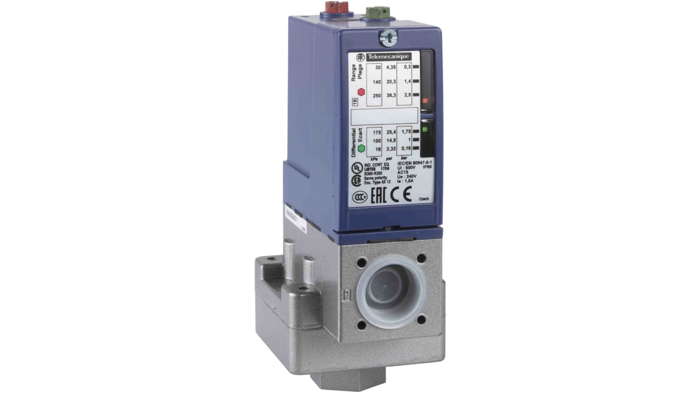 Interrupteur de pression Telemecanique Sensors, Différentiel 4bar max, pour Air, eau douce, huile hydraulique, G1/4