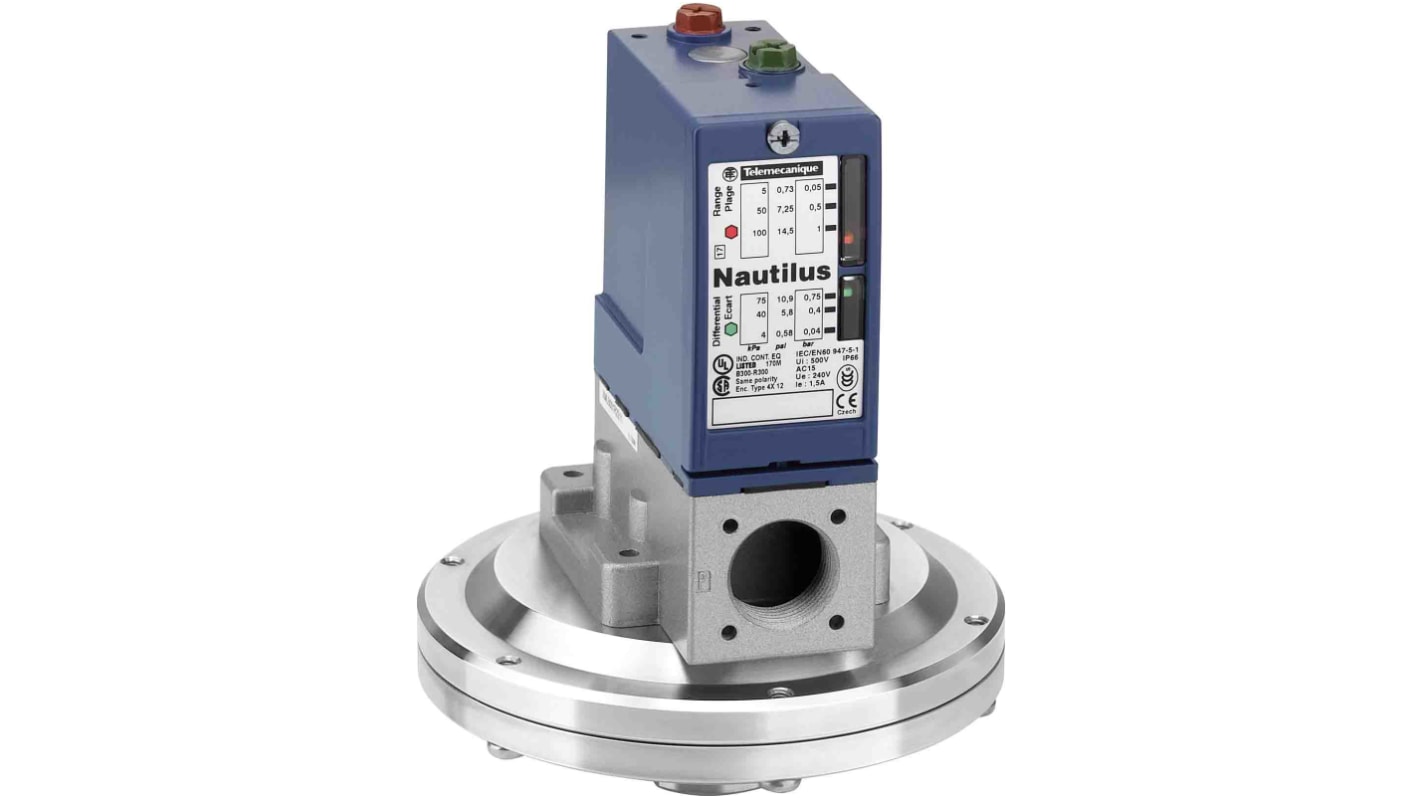 Telemecanique Sensors Pressure Switch, 0.045bar Min, 0.35bar Max, 1 C/O Output, Differential Reading