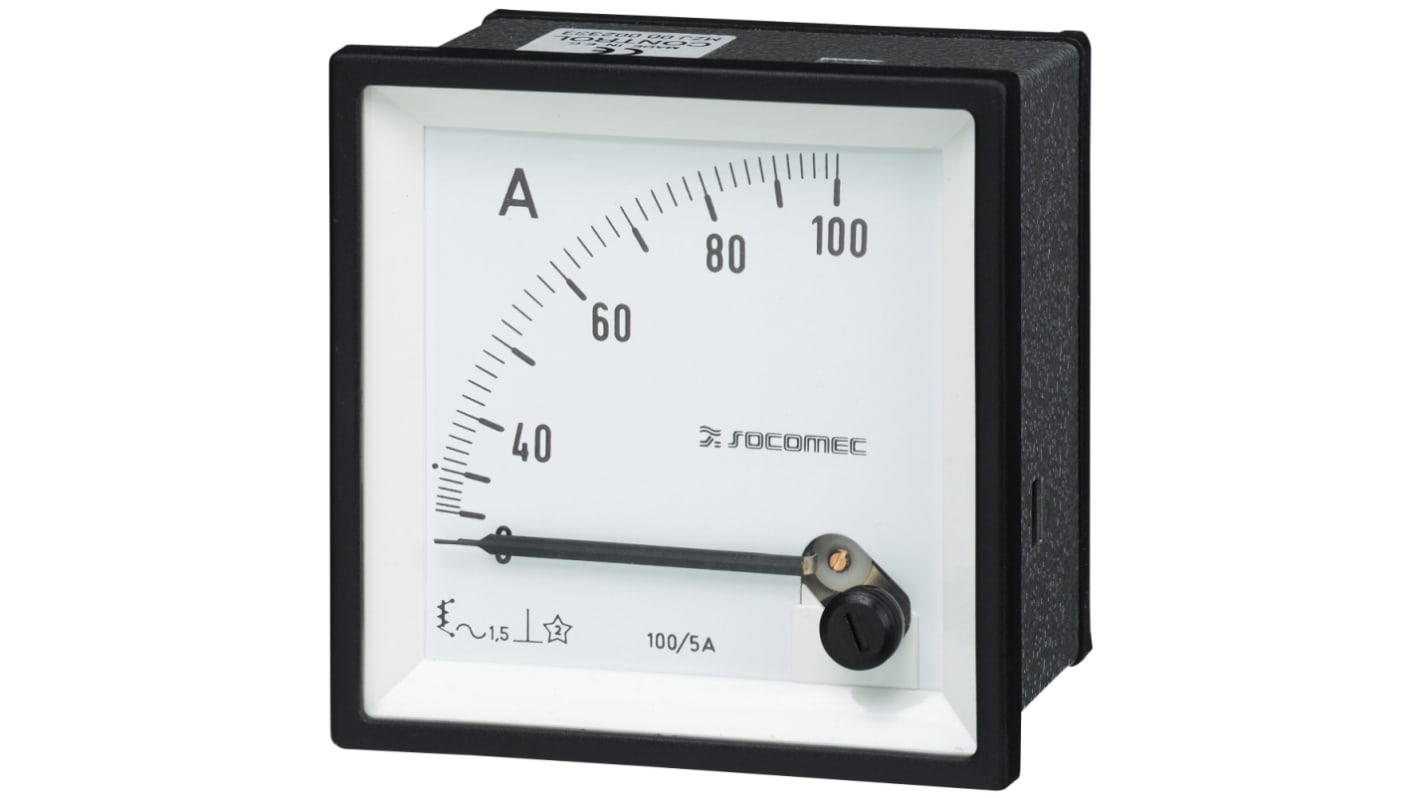 Ampèremètre analogique de panneau V c.a. Socomec série 192A, Echelle 15A, 72mm x 72mm