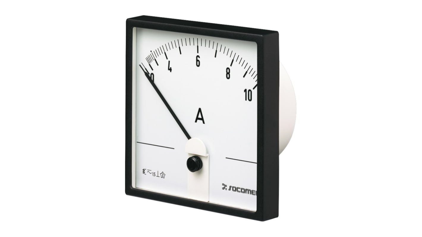 Ampèremètre analogique de panneau V c.a. Socomec série 192C, Echelle 100A, 72mm x 72mm