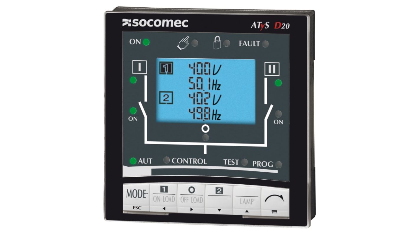 Indicador de proceso Socomec, con display LCD, para Medición, modo de funcionamiento, posición, fuentes disponibilidad