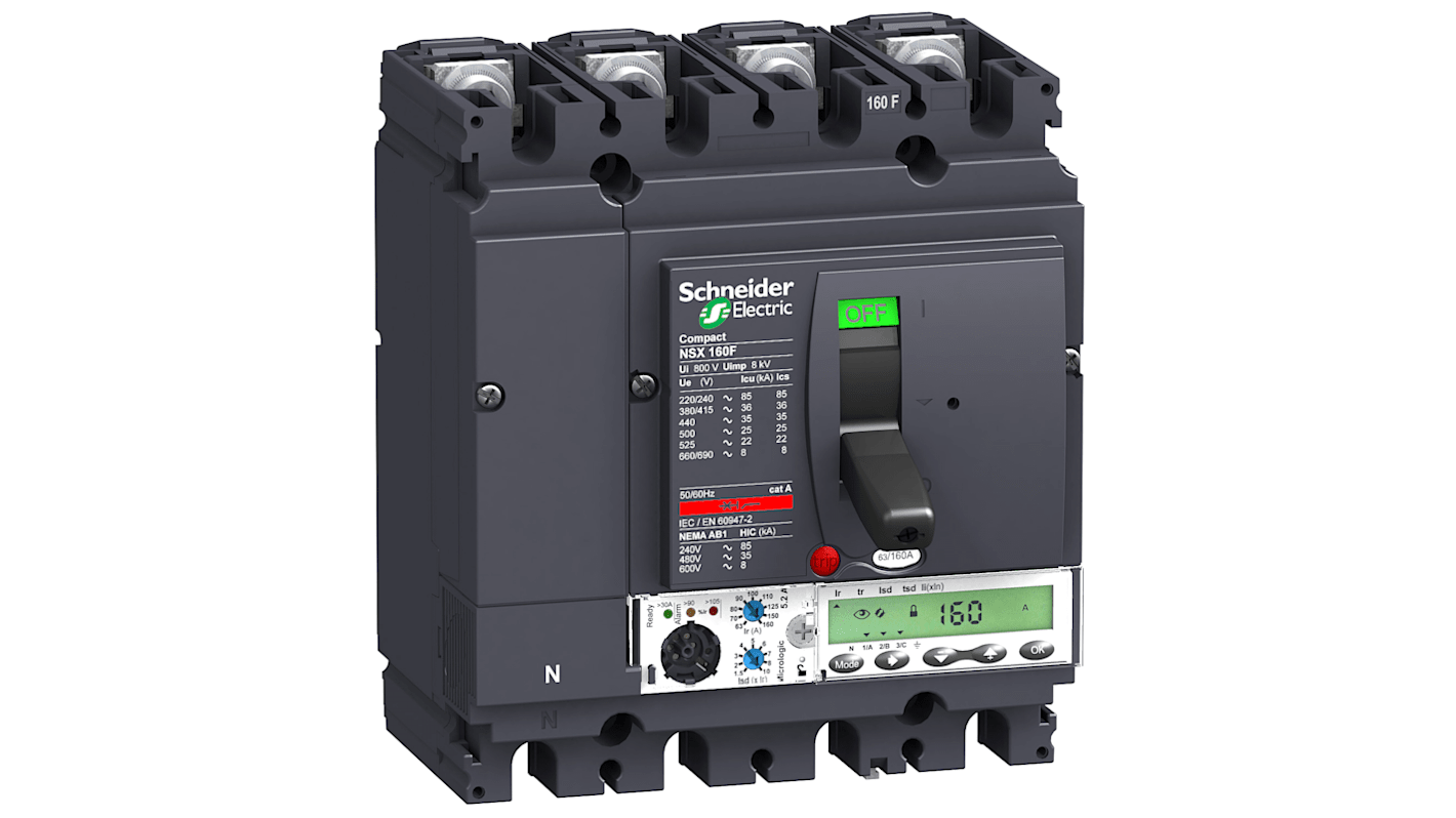 Schneider Electric, ComPact MCCB Molded Case Circuit Breaker 4P 100A, Fixed Mount