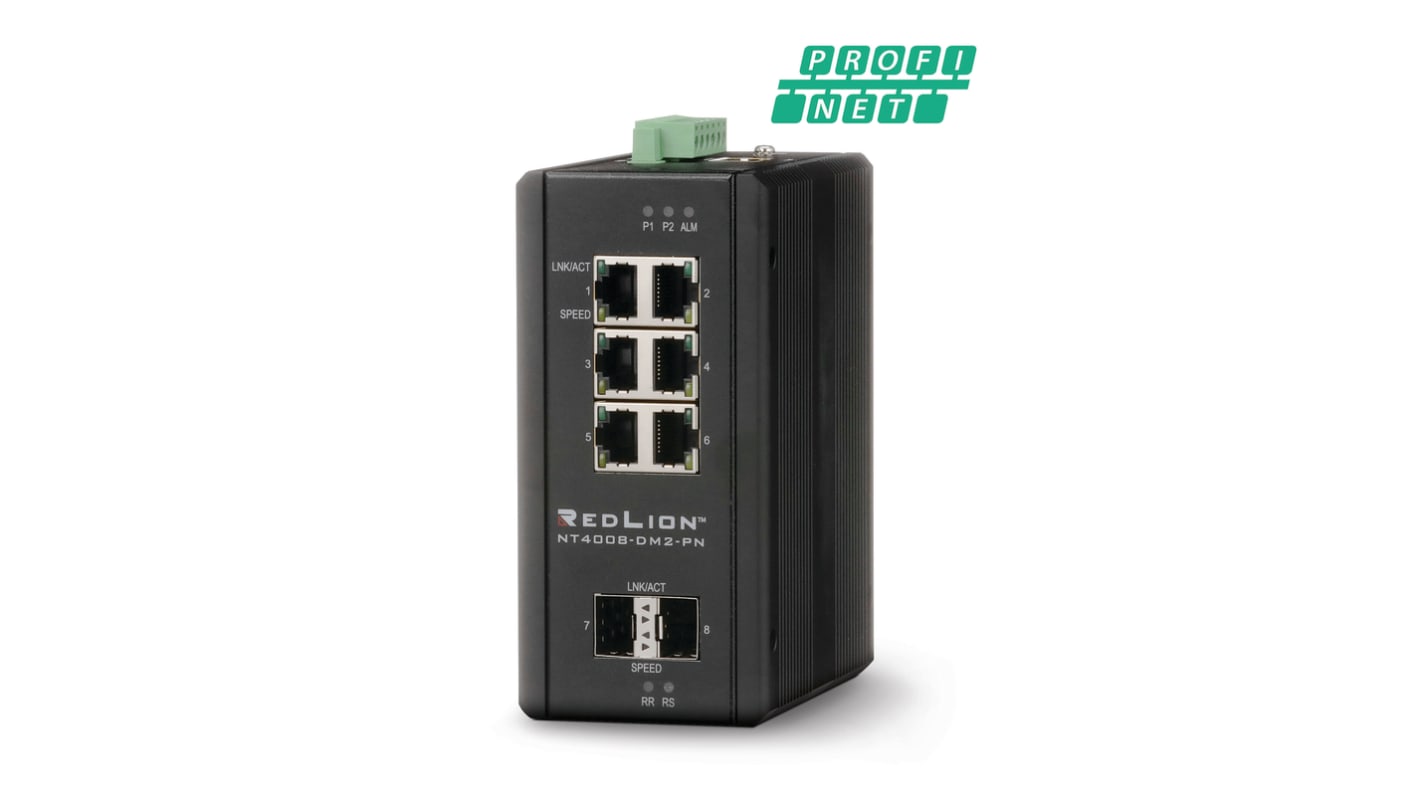 Red Lion NT-4008 Series DIN Rail Mount Ethernet Switch, 6 RJ45 Ports, 12 → 58V dc