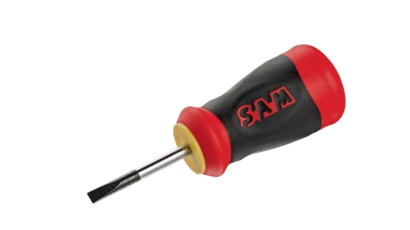 SAM Slotted Stubby Screwdriver, 25 mm Blade, 81.5 mm Overall