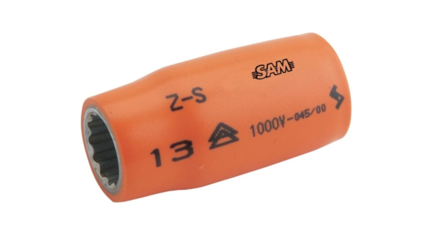 SAM 1/2 in Drive 12mm Insulated Standard Socket, 12 point, VDE/1000V, 52 mm Overall Length