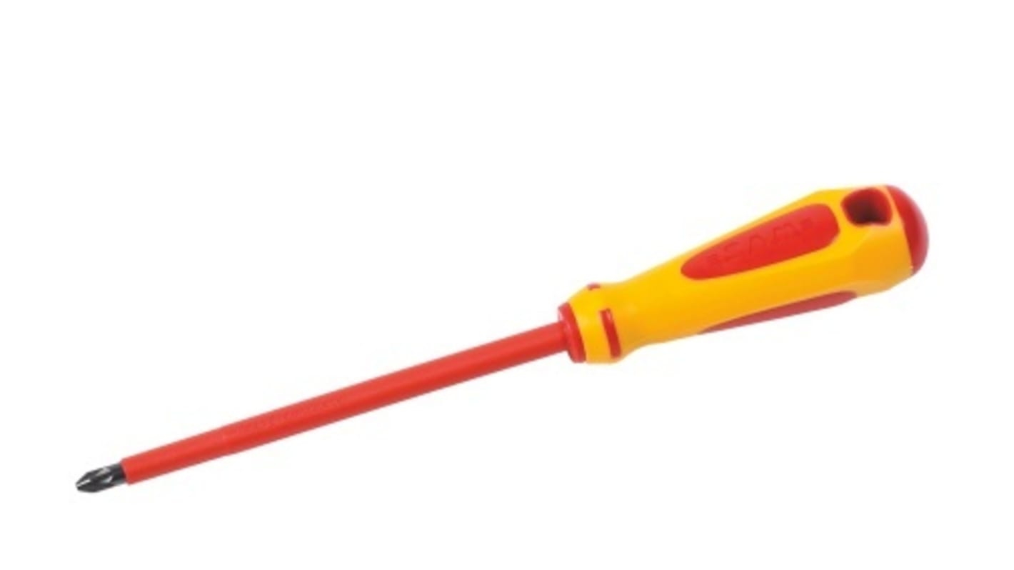 SAM Pozidriv Insulated Screwdriver, 2 mm Tip, 105 mm Blade, VDE/1000V, 215 mm Overall