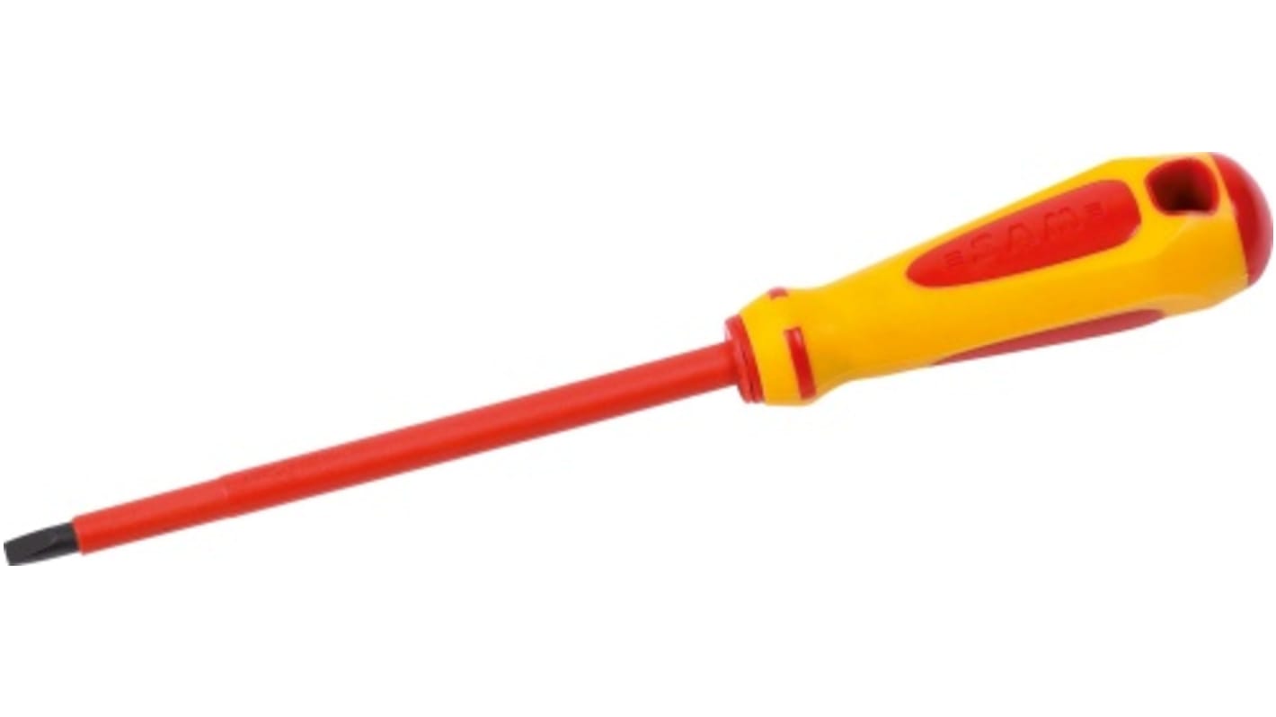 SAM Slotted Insulated Screwdriver, 8 mm Tip, 175 mm Blade, VDE/1000V, 285 mm Overall