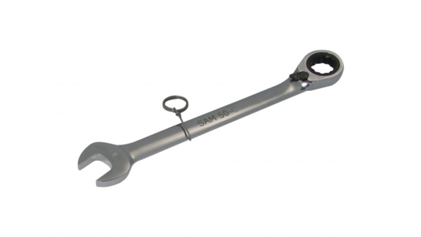 SAM 16 mm, højdesikker Ringgaffelnøgle Kombinationsskraldenøgle, L: 208,3 mm