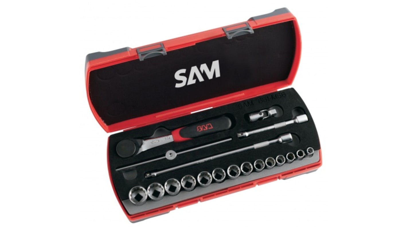 SAM 19-Piece Metric 3/8 in Standard Socket Set with Ratchet, 6 point; 12 point