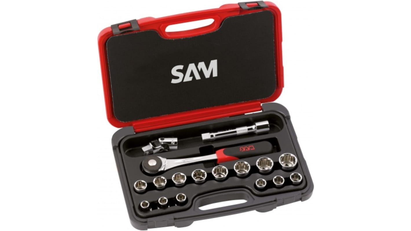 SAM 17-Piece Metric 1/2 in Standard Socket Set with Ratchet, 12 point