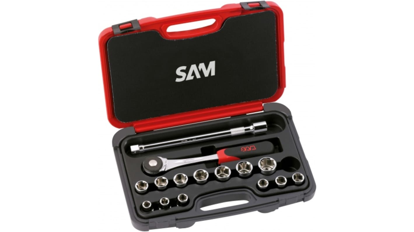 SAM 15-Piece Metric 1/2 in Standard Socket Set with Ratchet, 6 point
