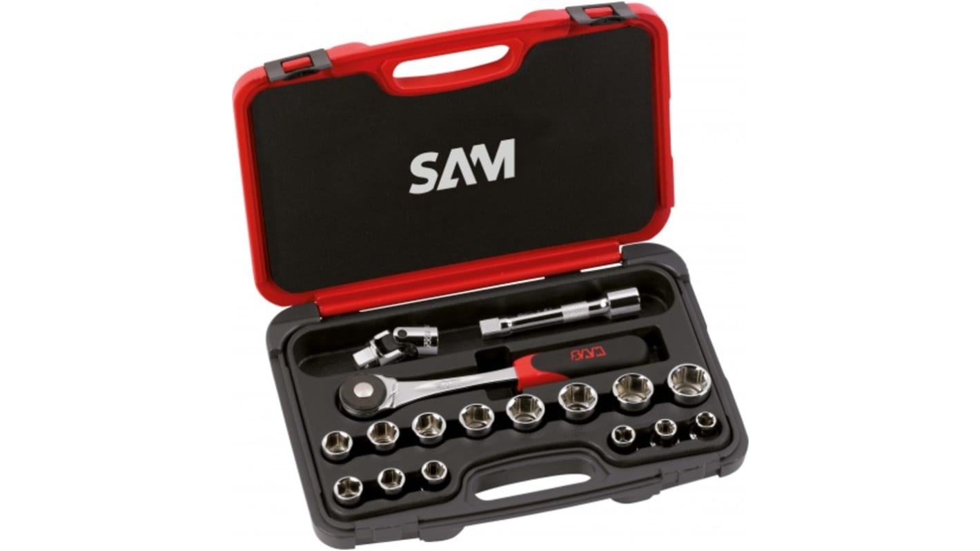 SAM 17-Piece Metric 1/2 in Standard Socket Set with Ratchet, 6 point