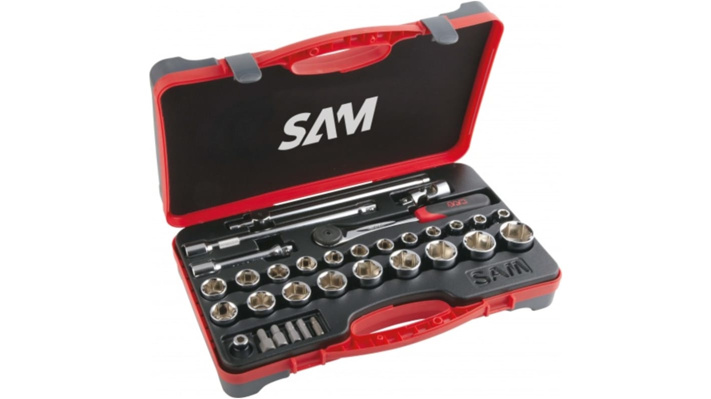 SAM 32-Piece Metric 1/2 in Standard Socket/Bit Set with Ratchet, 6 point; Hex Bit