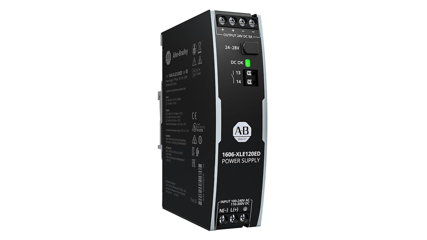 Alimentation pour rail DIN Rockwell Automation, série 1606, 24V c.c.out 5A