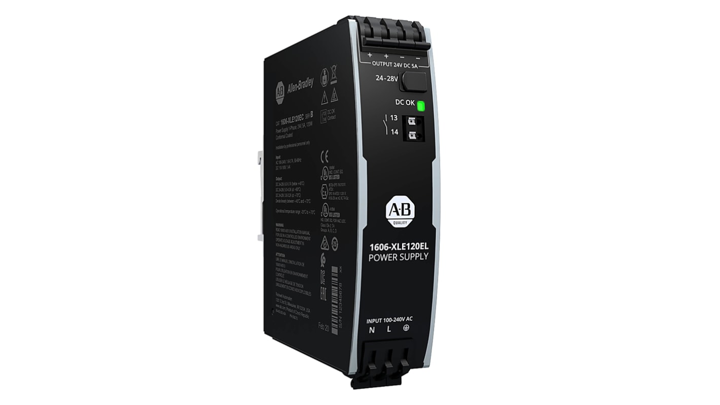 Alimentation pour rail DIN Rockwell Automation, série 1606, 24V c.c.out 5A